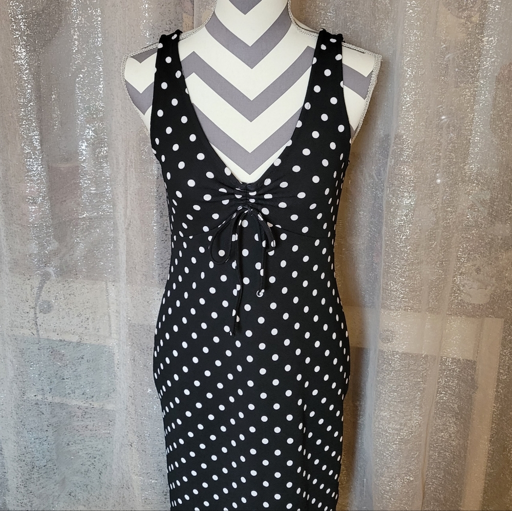 Derek Heart Black & White Polkadot Fitted Dress